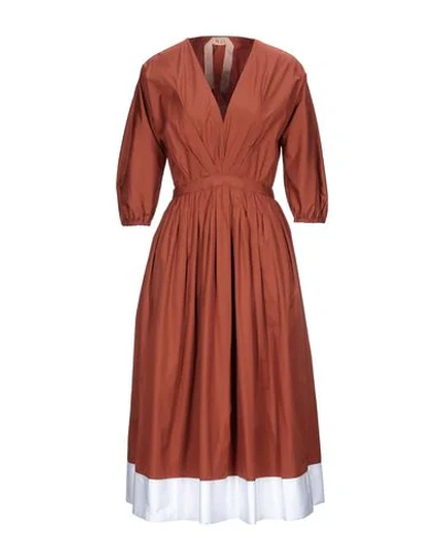 Shop N°21 Woman Midi Dress Brown Size 8 Cotton