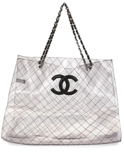 Pre-owned Chanel 2007-2008 Cc Jumbo Double Chain Tote Bag In Black