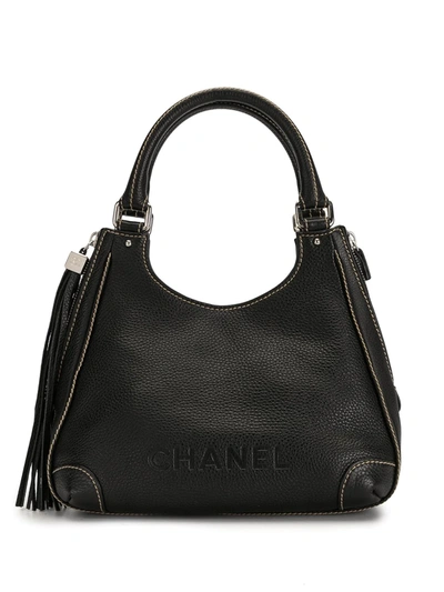 Pre-owned Chanel 2003 Debossed Logo Tote Bag In Black