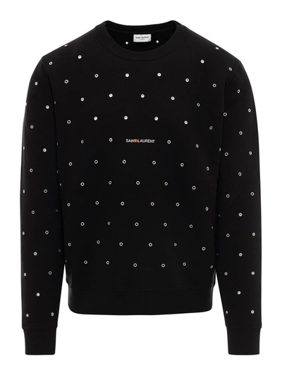 Shop Saint Laurent Eyelet Cotton Sweatshirt In Black