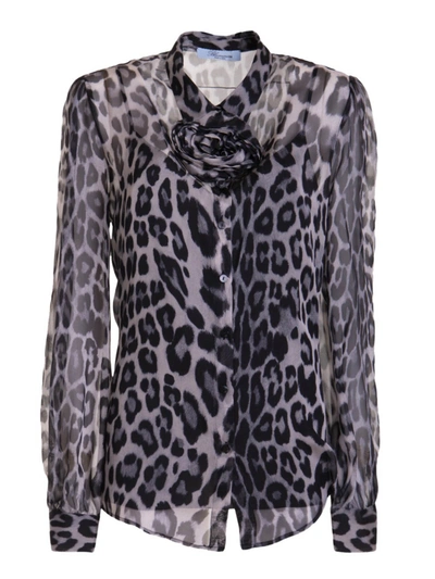 Shop Blumarine Semi Sheer Silk Shirt In Grey