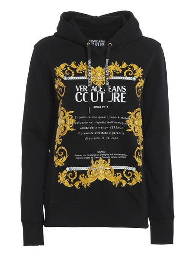 Shop Versace Jeans Couture Printed Cotton Hoodie In Black