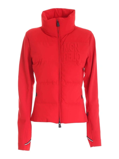 Shop Moncler Red High Neck Padded Jacket