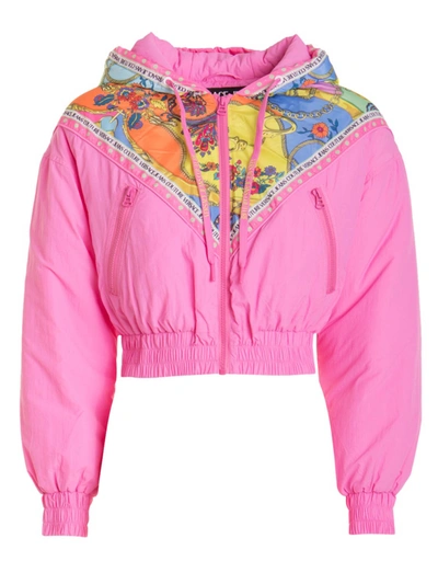 Shop Versace Jeans Couture Pink Crop Padded Jacket