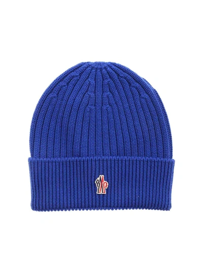 Shop Moncler Ribbed Beanie In Blue