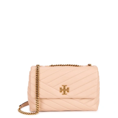 Shop Tory Burch Kira Blush Quilted Leather Shoulder Bag In Beige