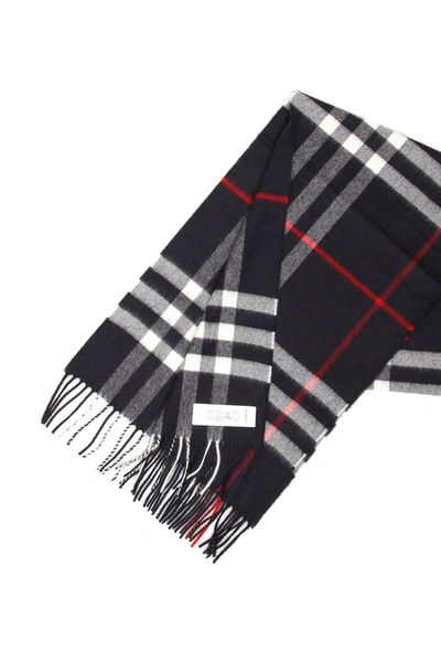 Shop Burberry Giant Check Scarf In Navy