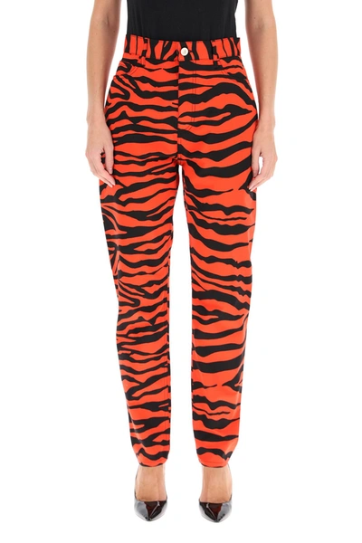 Shop Attico The  Dua Trousers In Zebra Print Cotton In Nero Rosso
