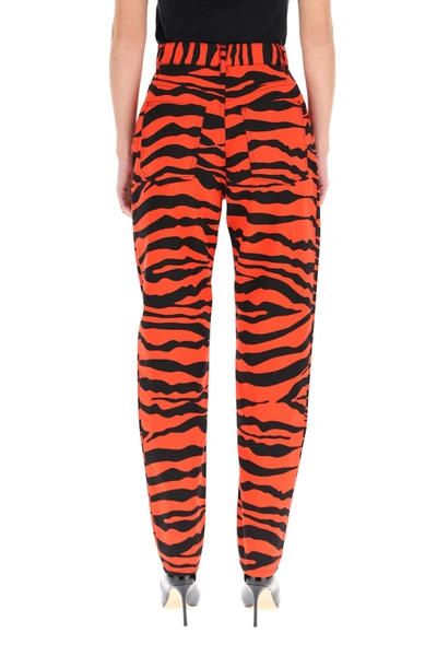 Shop Attico The  Dua Trousers In Zebra Print Cotton In Nero Rosso