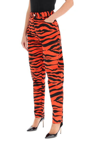 Shop Attico The  Dua Trousers In Zebra Print Cotton In Nero Rosso