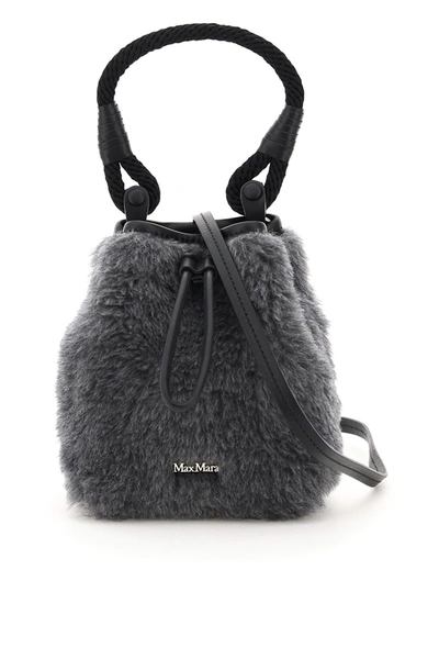 Shop Max Mara Eco Shearling Mini Bucket Bag In Grigio Melange