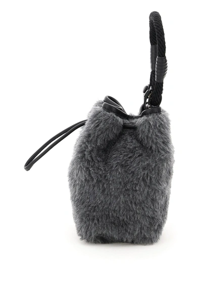 Shop Max Mara Eco Shearling Mini Bucket Bag In Grigio Melange