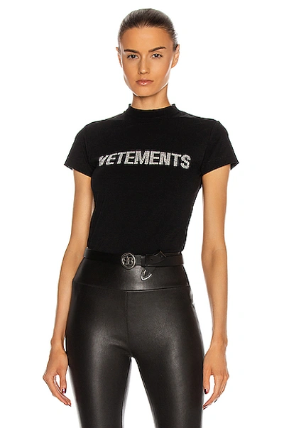 Shop Vetements Rhinestone Tight T Shirt In Black