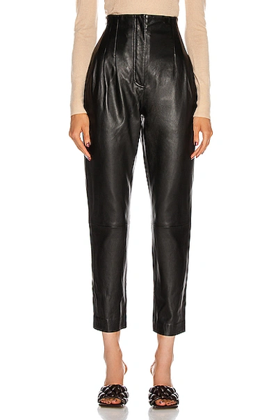 Shop Alberta Ferretti Leather Slim Pant In Black