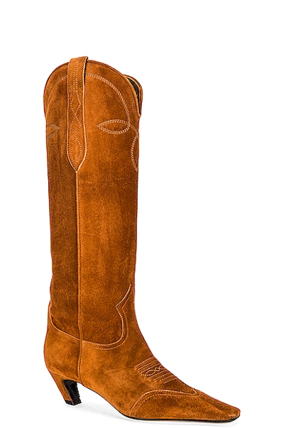 Khaite Dallas Western Suede Knee Boots In Caramel