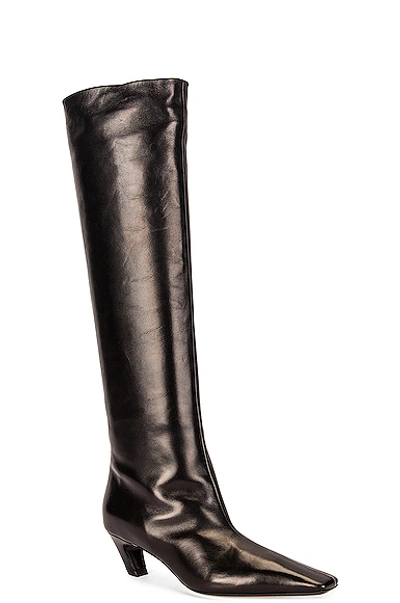 Khaite Davis Slouchy Leather Knee Boots In Black
