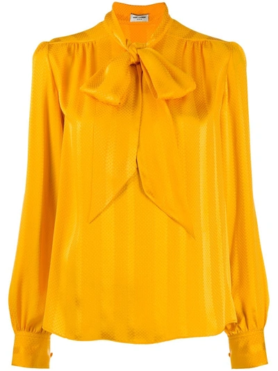 Shop Saint Laurent Monogram Silk Shirt In Yellow