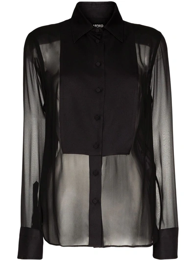 Shop Tom Ford Sheer Bib-front Shirt In Black