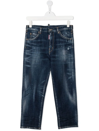 Shop Dsquared2 Teen Paint-splatter Effect Jeans In Blue