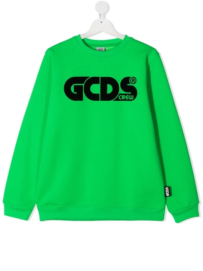 Shop Gcds Teen Logo Print Rib-trimmed Sweatshirt In Green