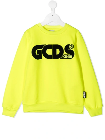 Shop Gcds Logo Print Rib-trimmed Sweatshirt In Yellow
