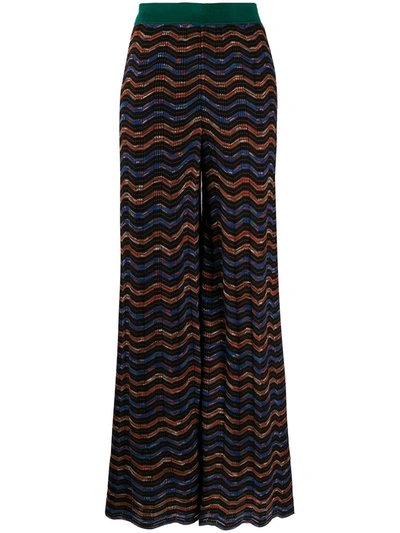 Shop M Missoni Flared Knitted Wave Trousers In Blue