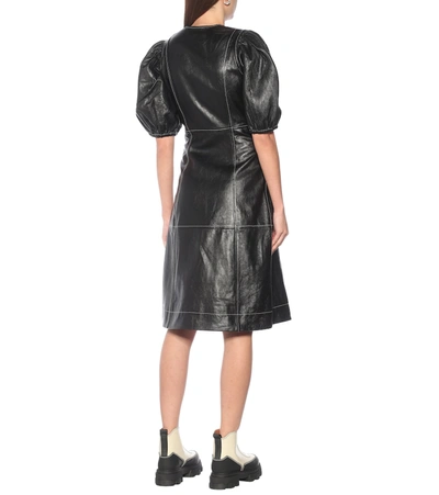 Shop Ganni Leather Midi Dress In Black