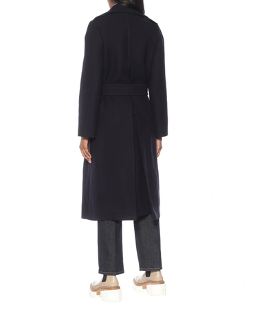 Shop Stella Mccartney Wool Twill Trench Coat In Blue