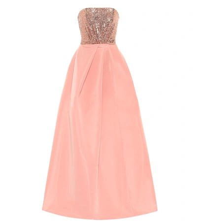 Shop Monique Lhuillier Sequined Silk Faille Gown In Pink