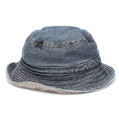 Shop Ganni Denim Bucket Hat In Blue