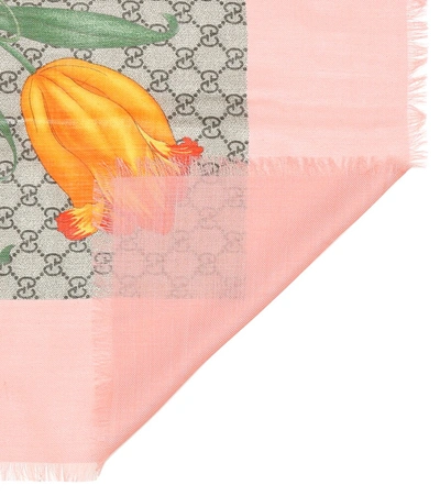 Shop Gucci Gg Flora Wool And Silk Scarf In Pink