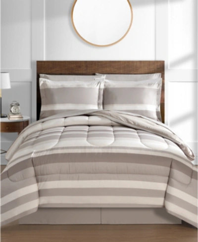 Shop Fairfield Square Collection Austin Stripe/solid Reversible 8 Pc. Comforter Set, Created For Macy's In Taupe