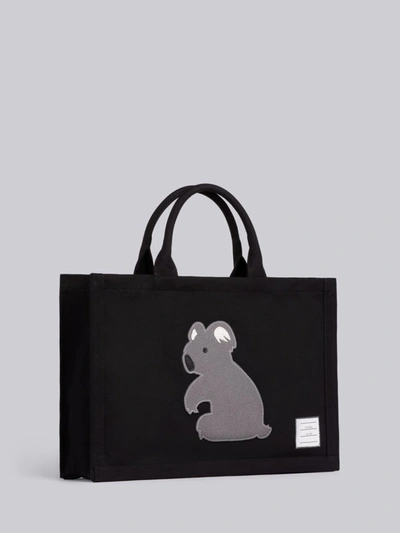 Shop Thom Browne Black Cotton Canvas Koala Icon Applique Squared Tote