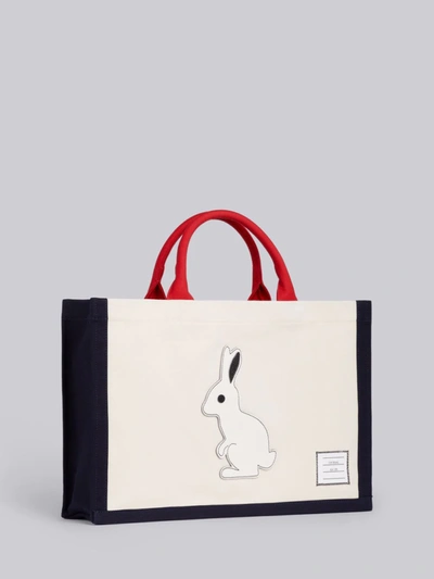 Shop Thom Browne Tricolor Cotton Canvas Rabbit Icon Applique Squared Tote In White