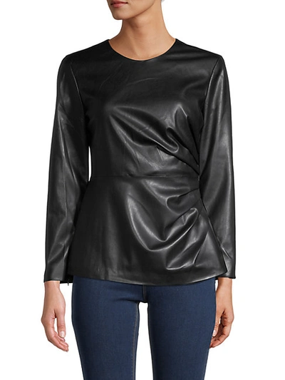 Shop Donna Karan Women's Faux Leather Top In Black