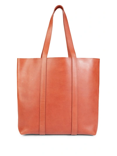 Shop Mansur Gavriel North South Leather Tote In Brandy Raw