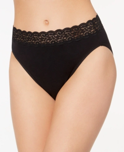 Shop Vanity Fair Flattering Lace Cotton Stretch Hi-cut Brief Underwear 13395, Extended Sizes In Midnight Black