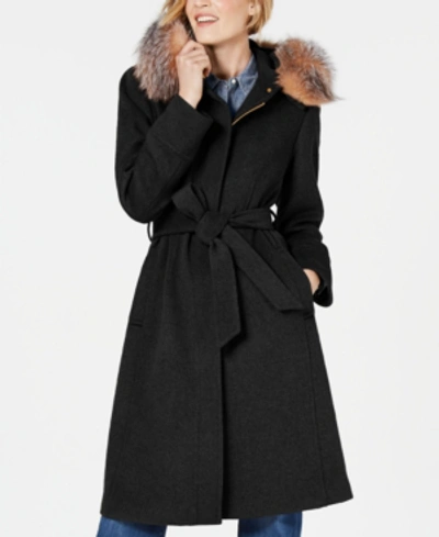 Shop 1 Madison Expedition Belted Fox-fur-trim Walker Coat In Black