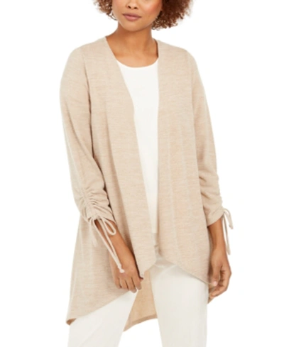 Ny Collection Open-front Drawstring-cuff Cardigan In Oatmeal