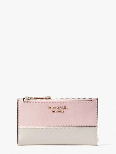 Shop Kate Spade Spencer Small Slim Bifold Wallet In Tutu Pink/crisp Linen