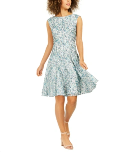 Shop Ny Collection Petite Floral-lace A-line Dress In Aqua