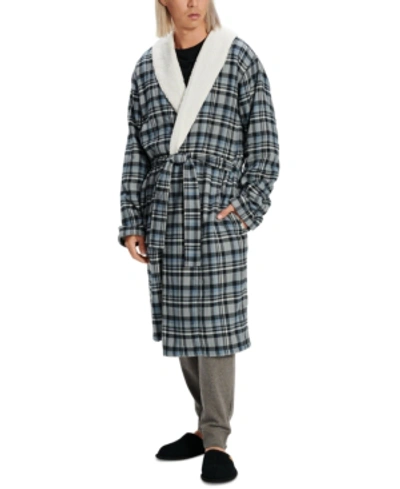 Shop Ugg Men's Kalib Flannel Plaid Robe In Blue Plaid