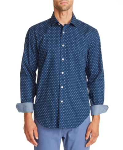 Shop Tallia Tallila Men's Slim-fit Stretch Dot Long Sleeve Shirt And A Free Face Mask With Purchase In Navy
