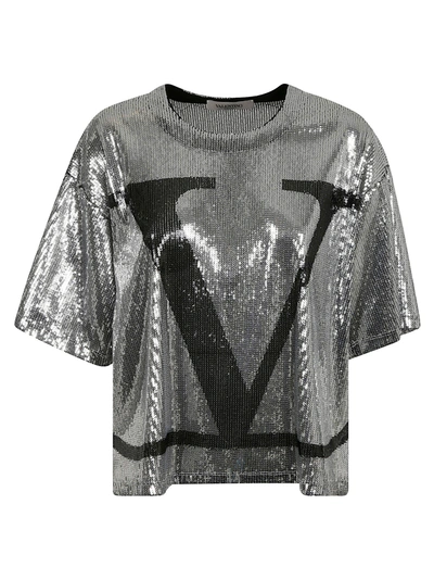 Shop Valentino Embellished Logo T-shirt In Silver/black