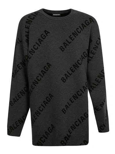Shop Balenciaga Ribbed Logo Sweatshirt In Grey/black
