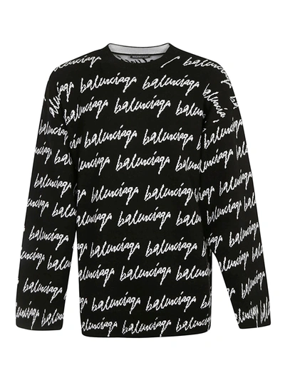 Shop Balenciaga All-over Signature Logo Sweater In Black/white