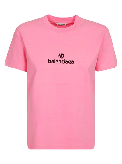 Shop Balenciaga Plain Logo T-shirt In Bubble Gum/black
