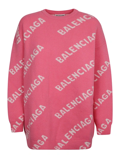 Shop Balenciaga Oversized Logo Sweater In Pink/white