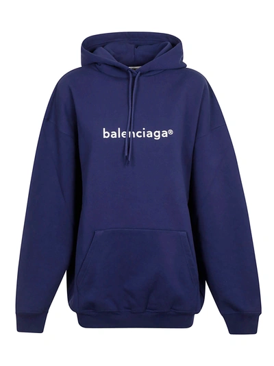 Shop Balenciaga Oversized Logo Hoodie In Pacific Blue/white