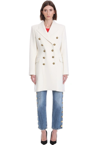 Shop Balmain Coat In White Wool